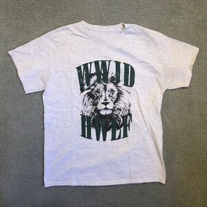 WWJD HWLF Lion Graphic T-Shirt Grey Heather Christian Faith Tee Mens Small